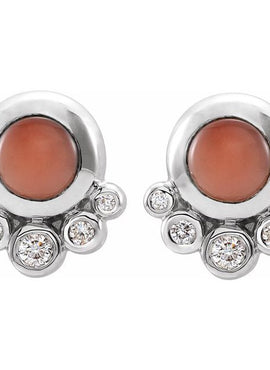 14K White Gold  Natural Green Chrysoprase  & 1/8 CTW Natural Diamond Earrings