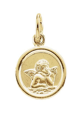 14K White Gold 10 mm Cherub Angel Pendant