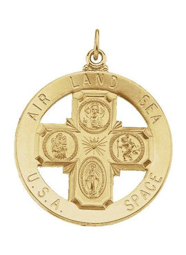 14K Yellow Gold 33 mm St. Christopher Four-Way Air, Land & Sea Medal