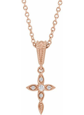 14K White Gold .03 CTW Natural Diamond Petite Vintage-Inspired Cross Pendant