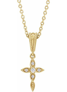 14K White Gold .03 CTW Natural Diamond Petite Vintage-Inspired Cross Pendant