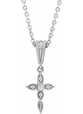 14K White Gold .03 CTW Natural Diamond Petite Vintage-Inspired Cross Pendant