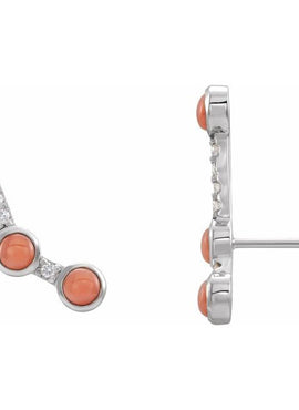 14K White Gold Natural Ethiopian Opal & .08 CTW Natural Diamond Ear Climbers