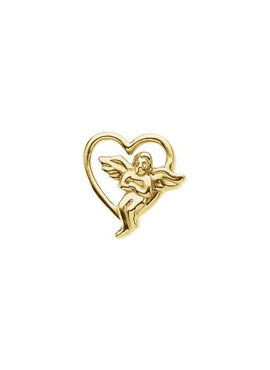 14K Yellow Gold Heart with Angel Lapel Pin