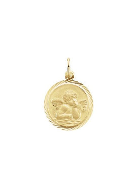 14K White Gold 14 mm Angel Medal