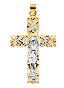 14K Yellow Gold/White 51.5x28.5 mm Crucifix Pendant