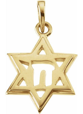 14K White Gold 19x14 mm Star of David Chai Pendant