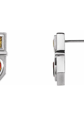 14K White Gold Natural Blue Multi-Gemstone Geometric Bar Earrings