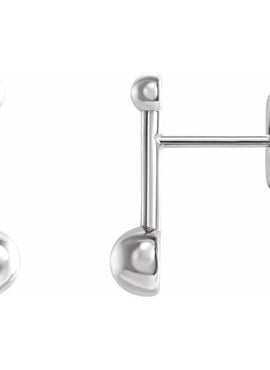 14K White Gold Bar & Ball Earrings