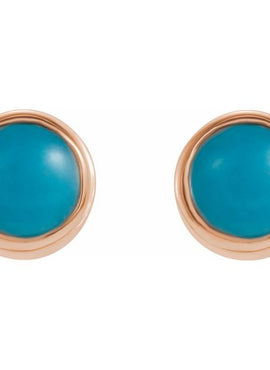 14K White Gold Natural Turquoise Bezel-Set Earrings