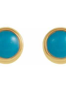 14K White Gold Natural Turquoise Bezel-Set Earrings