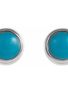14K White Gold Natural Turquoise Bezel-Set Earrings