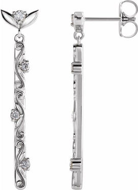 14K White Gold 1/8 CTW Natural Diamond Vintage-Inspired Earrings