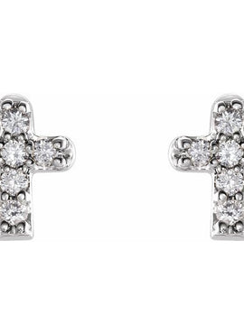 14K White Gold .06 CTW Natural Diamond Youth Cross Earrings