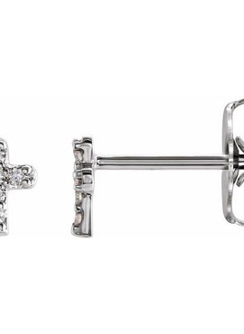 14K White Gold .06 CTW Natural Diamond Youth Cross Earrings