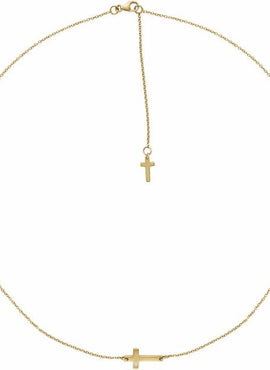 14K White Gold .01 CT Natural Diamond Sideways Cross Necklace
