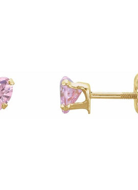 14K Yellow Gold Imitation Pink Cubic Zirconia Youth Stud Earrings
