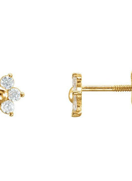 14K Yellow Gold Imitation White Cubic Zirconia Youth Floral-Inspired Earrings