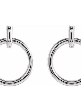14K White Gold Circle Dangle Earrings