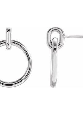 14K White Gold Circle Dangle Earrings