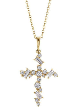 14K White Gold 1/2 CTW Natural Diamond Scattered Cross Pendant