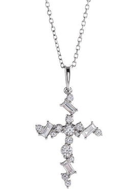 14K White Gold 1/2 CTW Natural Diamond Scattered Cross Pendant