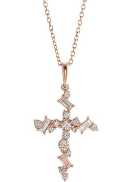 14K White Gold 1/2 CTW Natural Diamond Scattered Cross Pendant