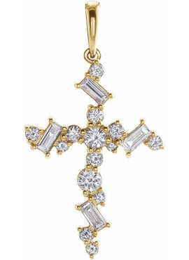 14K White Gold 1/2 CTW Natural Diamond Scattered Cross Pendant