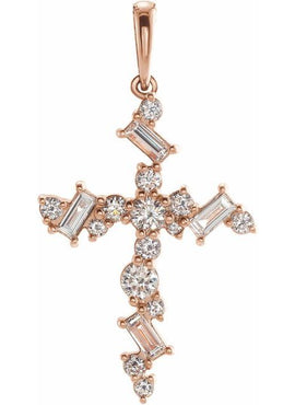 14K White Gold 1/2 CTW Natural Diamond Scattered Cross Pendant