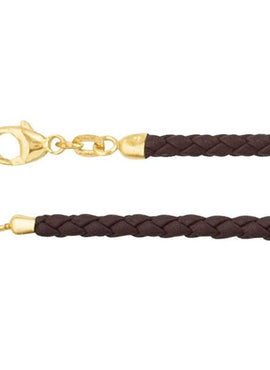 14K Yellow Gold 3 mm Brown Braided Leather 18