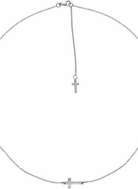 14K White Gold .01 CT Natural Diamond Sideways Cross Necklace