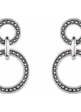 14K Yellow Gold Beaded Double Circle Earrings