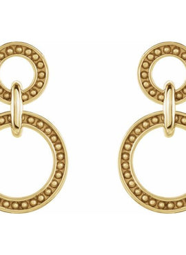 14K Yellow Gold Beaded Double Circle Earrings