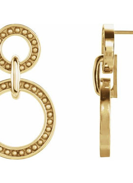 14K Yellow Gold Beaded Double Circle Earrings