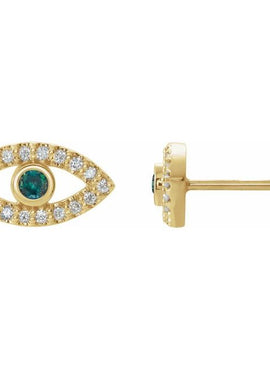 14K White Gold Natural Blue Sapphire & 1/8 CTW Natural Diamond Evil Eye Earrings
