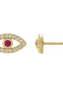 14K White Gold Natural Blue Sapphire & 1/8 CTW Natural Diamond Evil Eye Earrings