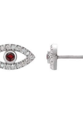 14K White Gold Natural Blue Sapphire & 1/8 CTW Natural Diamond Evil Eye Earrings