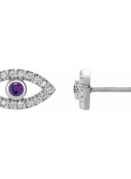 14K White Gold Natural Blue Sapphire & 1/8 CTW Natural Diamond Evil Eye Earrings