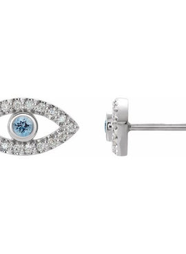 14K White Gold Natural Blue Sapphire & 1/8 CTW Natural Diamond Evil Eye Earrings