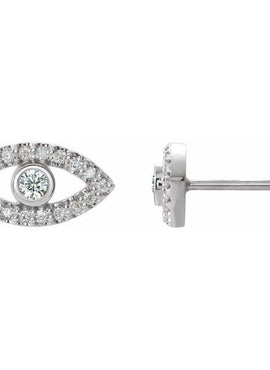 14K White Gold Natural Blue Sapphire & 1/8 CTW Natural Diamond Evil Eye Earrings