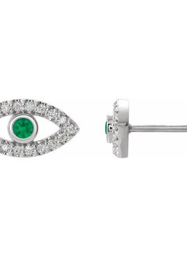 14K White Gold Natural Blue Sapphire & 1/8 CTW Natural Diamond Evil Eye Earrings