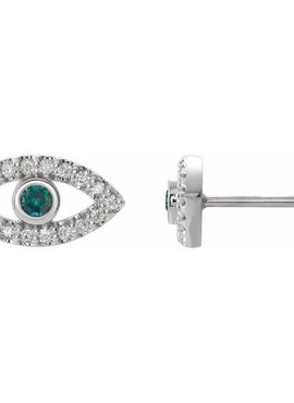 14K White Gold Natural Blue Sapphire & 1/8 CTW Natural Diamond Evil Eye Earrings
