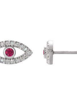 14K White Gold Natural Blue Sapphire & 1/8 CTW Natural Diamond Evil Eye Earrings