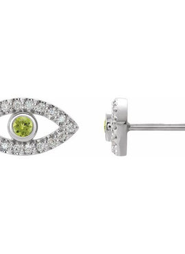 14K White Gold Natural Blue Sapphire & 1/8 CTW Natural Diamond Evil Eye Earrings
