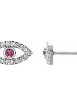14K White Gold Natural Blue Sapphire & 1/8 CTW Natural Diamond Evil Eye Earrings