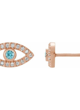 14K White Gold Natural Blue Sapphire & 1/8 CTW Natural Diamond Evil Eye Earrings