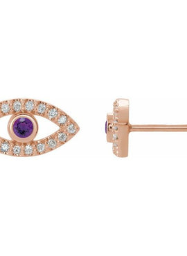 14K White Gold Natural Blue Sapphire & 1/8 CTW Natural Diamond Evil Eye Earrings
