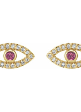14K White Gold Natural Blue Sapphire & 1/8 CTW Natural Diamond Evil Eye Earrings