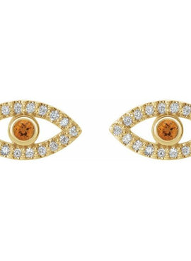 14K White Gold Natural Blue Sapphire & 1/8 CTW Natural Diamond Evil Eye Earrings
