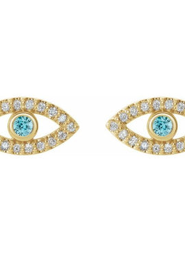 14K White Gold Natural Blue Sapphire & 1/8 CTW Natural Diamond Evil Eye Earrings